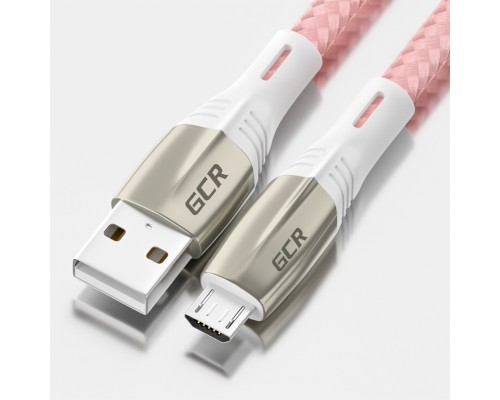 Кабель GCR  1.2m MicroUSB series MERCEDES, PINK NYLON, супер быстрая зарядка, 28/22 AWG, GCR-51954