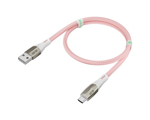 Кабель GCR  1.2m MicroUSB series MERCEDES, PINK NYLON, супер быстрая зарядка, 28/22 AWG, GCR-51954