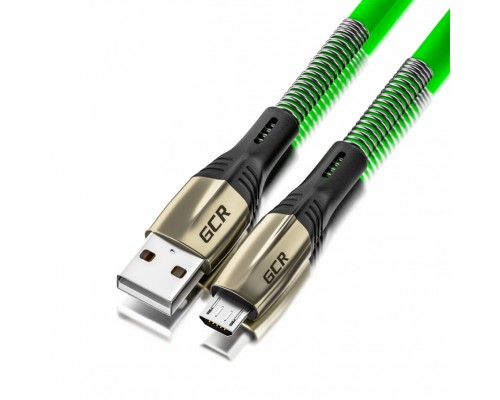 Кабель GCR  1.7m MicroUSB series MERCEDES & SPRING, GREEN, для зарядки, NO Sync data, 22 AWG. GCR-51964