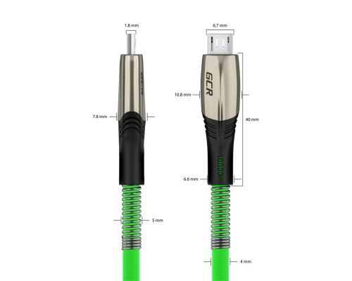 Кабель GCR  1.7m MicroUSB series MERCEDES & SPRING, GREEN, для зарядки, NO Sync data, 22 AWG. GCR-51964