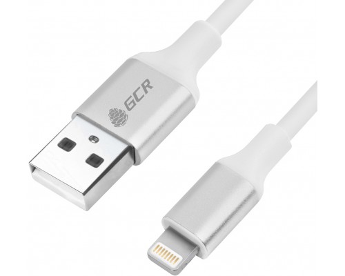 Кабель Greenconnect  1.2m Apple, AM/Lightning 8pin MFI для iPod, iPhone, iPad, супер эластичный, белый, AL корпус серебро, белый ПВХ, GCR-52208