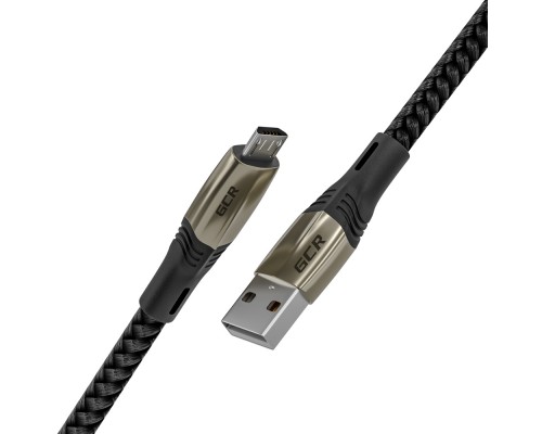 Кабель GCR  1.7m MicroUSB series MERCEDES, BLACK NYLON, быстрая зарядка, GCR-51949