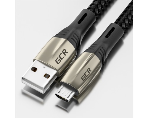 Кабель GCR  1.7m MicroUSB series MERCEDES, BLACK NYLON, быстрая зарядка, GCR-51949