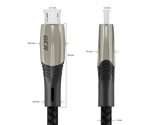 Кабель GCR  1.2m MicroUSB series MERCEDES, BLACK NYLON, быстрая зарядка, GCR-51948