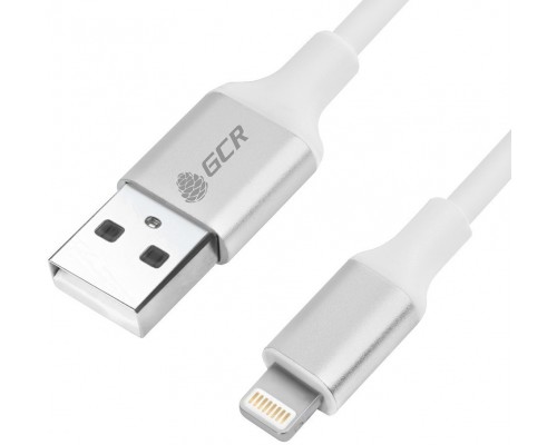 Кабель GCR  1.2m Apple, AM/Lightning 8pin MFI для Iphone 5/6/7/8/X - поддержка всех IOS, белый, AL корпус серебро, белый ПВХ, GCR-52212