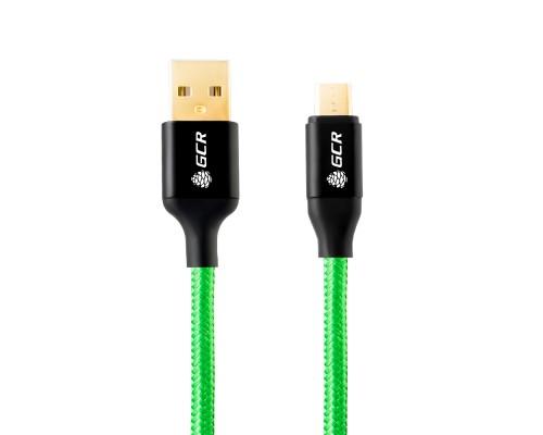 Кабель Greenconnect  3A 3.0m USB 2.0 для Samsung, GOLD, ОS Android, AM/microB 5pin, зеленый нейлон, AL корпус черный, черный ПВХ, 28/22 AWG, поддержка функции быстрой зарядки, GCR-51260