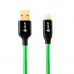 Кабель Greenconnect  3A 3.0m USB 2.0 для Samsung, GOLD, ОS Android, AM/microB 5pin, зеленый нейлон, AL корпус черный, черный ПВХ, 28/22 AWG, поддержка функции быстрой зарядки, GCR-51260