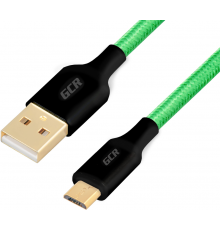 Кабель Greenconnect  3A 3.0m USB 2.0 для Samsung, GOLD, ОS Android, AM/microB 5pin, зеленый нейлон, AL корпус черный, черный ПВХ, 28/22 AWG, поддержка функции быстрой зарядки, GCR-51260                                                                 