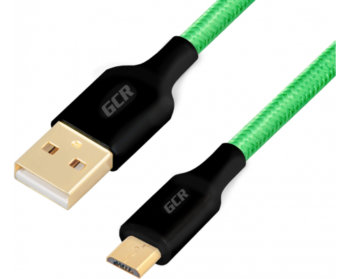 Кабель Greenconnect  3A 3.0m USB 2.0 для Samsung, GOLD, ОS Android, AM/microB 5pin, зеленый нейлон, AL корпус черный, черный ПВХ, 28/22 AWG, поддержка функции быстрой зарядки, GCR-51260