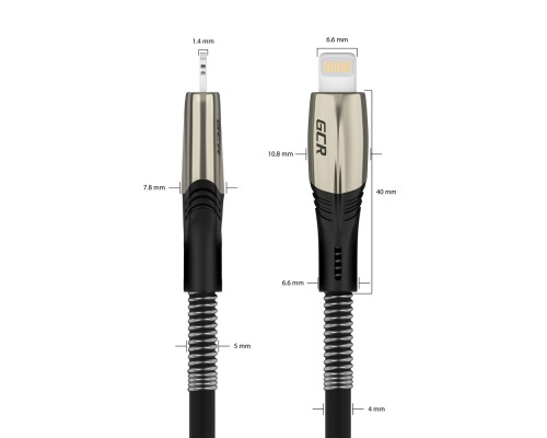 Кабель GCR  1.2m для iPod, iPhone, iPad series MERCEDES & SPRING, BLACK, для зарядки, NO Sync data, 22 AWG, GCR-52119