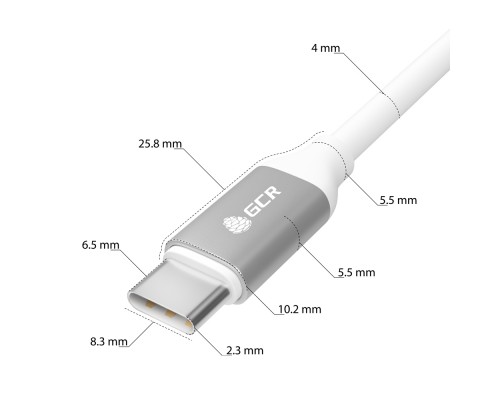 Кабель GCR  0.5m TypeC/TypeC POWER DELIVERY, быстрая зарядка, белый, AL корпус серебро, белый ПВХ, 28/22 AWG, GCR-52361