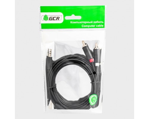 Кабель-переходник Greenconnect аудио 20.0m jack 3,5mm / 2 х RCA , черный, M/M, GCR-51731