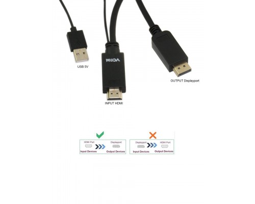 Кабель-переходник HDMI(M) +USB---> DP(M)  4K*30Hz 1.8M, VCOM [CG599C-1.8M)