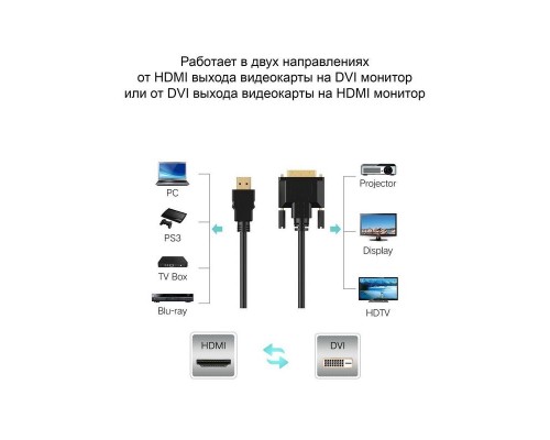 Кабель HDMI AM/DVI(24+1)M, 5м, CU, 1080P@60Hz, 2F, VCOM CG484G-5M