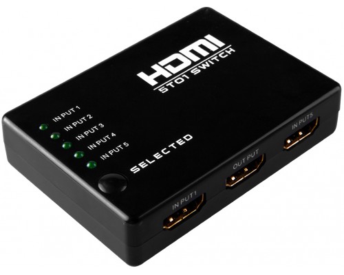 Переключатель HDMI 5 x 1 Greenline, 1080P 60Hz, пульт ДУ, DeepColor 12-bit, GL-v501