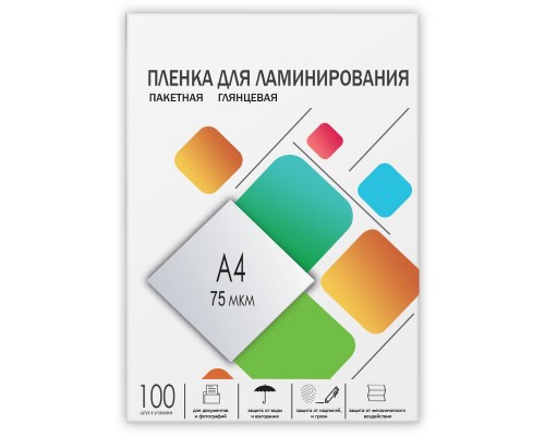 Пленка для ламинирования A4, 216х303 (75 мкм) глянцевая 100шт, ГЕЛЕОС [LPA4-75]