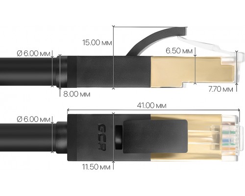 Патчкорд Greenconnect  PROF категории 7 ethernet  2.0m F/FTP,  RJ45, CU, 28 AWG, литой, прямой , черный, экранированные коннекторы