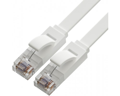 Патчкорд Greenconnect  PROF плоский прямой 10.0m, UTP медь кат.6, белый, 30 AWG, ethernet high speed 10 Гбит/с, RJ45, T568B, GCR-51789