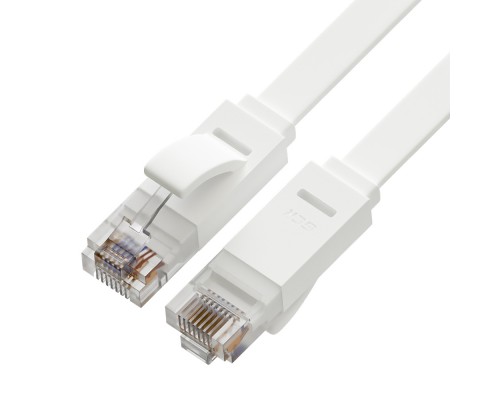 Патчкорд Greenconnect  PROF плоский прямой 10.0m, UTP медь кат.6, белый, 30 AWG, ethernet high speed 10 Гбит/с, RJ45, T568B, GCR-51789