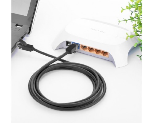 Патчкорд Greenconnect  прямой, малодымный LSZH 5.0m UTP кат.6, черный, 24 AWG, литой, ethernet high speed, RJ45, T568B, GCR-50748