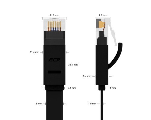 Патчкорд Greenconnect  PROF плоский прямой 10.0m, UTP медь кат.6, черный, позолоченные контакты, 30 AWG, GCR-LNC616-10.0m, ethernet high speed 10 Гбит/с, RJ45, T568B