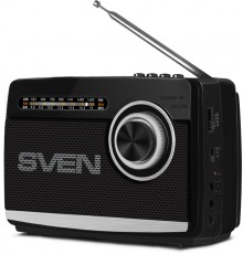 Портативная акустическая система SVEN SRP-535, черный, радиоприемник, мощность 3 Вт (RMS), FM/AM/SW, USB, microSD, фонарь, встроенный аккумулятор                                                                                                         