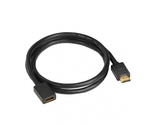 Удлинитель Greenconnect 1.0m v2.0 HDMI-HDMI черный, OD7.3mm, 28/28 AWG, позолоченные контакты, Ethernet 18.0 Гбит/с, 19M / 19F, GCR-HMFR6-BB3S-1m, тройной экран