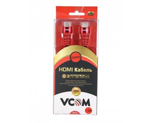 Кабель HDMI 19M/M ver. black and red 2.0, 1,8m VCOM CG526S-R-1.8M Blister