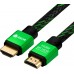 Кабель GCR 0.3m HDMI версия 2.0, HDR 4:2:2, Ultra HD, 4K 60 fps 60Hz/5K*30Hz, 3D, AUDIO, 18.0 Гбит/с, 28/28 AWG, OD7.8mm, тройной экран, BICOLOR нейлон, AL корпус зеленый, GCR-52288