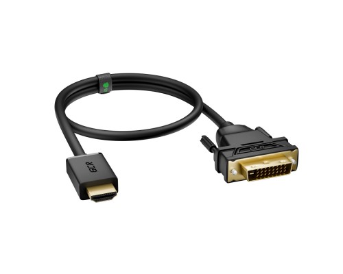 Кабель Greenconnect  HDMI-DVI 0.3m черный, OD7.3mm, 28/28 AWG, позолоченные контакты, 19pin AM / 24+1M AM Dual Link, GCR-HD2DVI1-0.3m, тройной экран