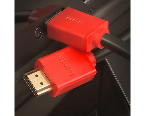 Кабель Greenconnect  1.8m HDMI версия 2.0, HDR 4:2:2, Ultra HD, 4K 60 fps 60Hz/5K*30Hz, 3D, AUDIO, 18.0 Гбит/с, 28/28 AWG, OD7.3mm, тройной экран, черный, красные коннекторы, GCR-HM451-1.8m