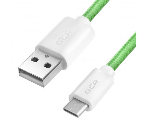 Кабель Greenconnect  3A 1.5m TypeC, для быстрой зарядки, зеленый нейлон, 28/22 AWG, GCR-51706