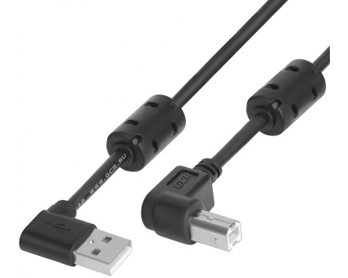 Кабель Greenconnect  1.0m USB 2.0, AM угловой/BM угловой, черный, ферритовые кольца, 28/28 AWG, экран, армированный, морозостойкий, GCR-AUPC5AM-BB2S-F-1.0m