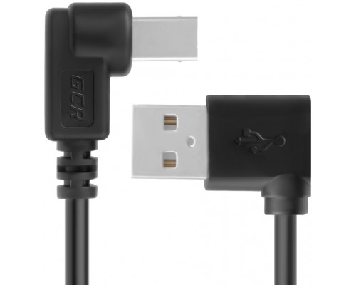 Кабель Greenconnect  1.0m USB 2.0, AM угловой/BM угловой, черный, ферритовые кольца, 28/28 AWG, экран, армированный, морозостойкий, GCR-AUPC5AM-BB2S-F-1.0m