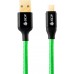 Кабель Greenconnect  3A 0.5m USB 2.0 для Samsung, GOLD, ОS Android, AM/microB 5pin, зеленый нейлон, AL корпус черный, черный ПВХ, 28/22 AWG, поддержка функции быстрой зарядки, GCR-51261