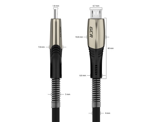 Кабель GCR  1.2m MicroUSB series MERCEDES & SPRING, BLACK, для зарядки, NO Sync data, 22 AWG, GCR-51960