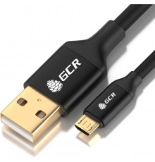 Кабель Greenconnect  3A 1.0m USB 2.0 для Samsung, GOLD, ОS Android, AM/microB 5pin, черный, AL корпус черный, черный ПВХ, 28/22 AWG, поддержка функции быстрой зарядки, GCR-51179                                                                         