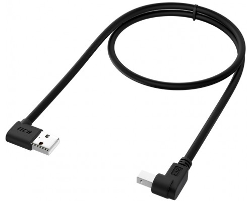 Кабель Greenconnect  1.0m USB 2.0, AM угловой/BM угловой, черный, 28/28 AWG, экран, армированный, морозостойкий, GCR-AUPC5AM-BB2S-1.0m