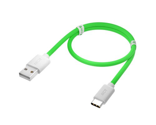 Кабель GCR QC  1.0m, TypeC, быстрая зарядка, зеленый TPE, белые коннекторы, 28/22 AWG, GCR-52494