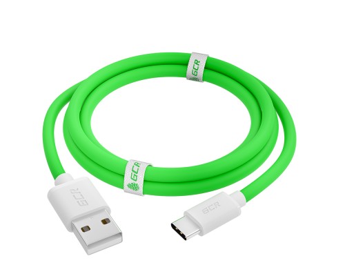 Кабель GCR QC  1.0m, TypeC, быстрая зарядка, зеленый TPE, белые коннекторы, 28/22 AWG, GCR-52494