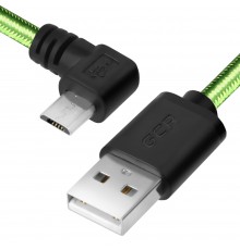 Кабель Greenconnect  micro USB 2.0  1.0m угловой, зеленый нейлон, черные коннекторы, ультрагибкий, 28/28 AWG, AM / microB 5pin GCR-UA12AMCB6-BB2S-1.0m, экран, армированный, морозостойкий                                                                