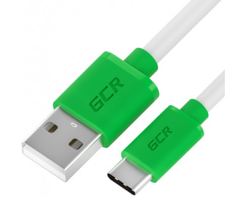 Кабель GCR QC  0.5m, TypeC, быстрая зарядка, белый TPE, зеленые коннекторы, 28/22 AWG, GCR-52718