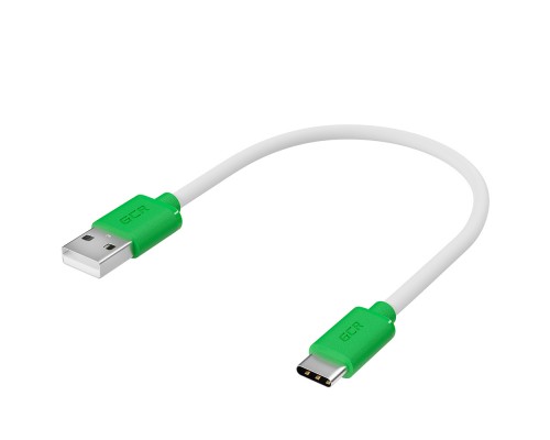 Кабель GCR QC  0.5m, TypeC, быстрая зарядка, белый TPE, зеленые коннекторы, 28/22 AWG, GCR-52718