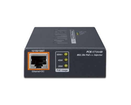 PoE-Инжектор Single-Port 10/100/1000Mbps 802.3bt Ultra PoE Injector (60 Watts, Legacy mode support, PoE Usage LED) -w/external power adapter