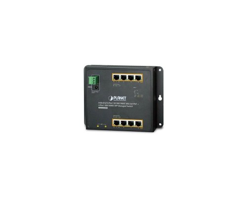 Коммутатор IP30, IPv6/IPv4, 8-Port 1000T 802.3at PoE + 2-Port 100/1000X SFP Wall-mount Managed Ethernet Switch (-40 to 75 C, dual power input on 48-56VDC terminal block and power jack, SNMPv3, 802.1Q VLAN, IGMP Snooping, SSL, SSH, ACL)