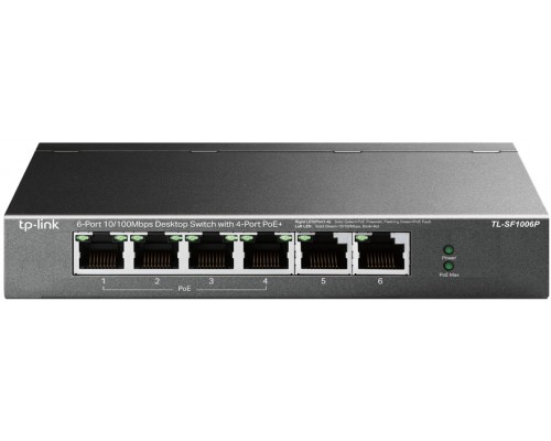 Коммутатор 4-port 10/100 Mbit / s unmanaged PoE + switch with 2 10/100 Mbit/s Uplink ports, metal case, desktop installation, 4 802.3 af/at PoE+ ports, 2 10/100 Mbit/s Uplink ports