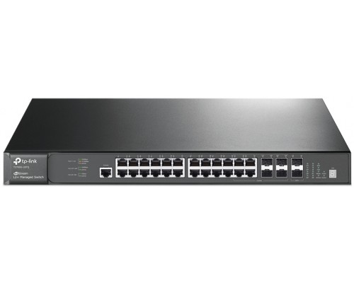 Коммутатор JetStream™ 28-port Pure-Gigabit L2+ Managed Switch, 24 10/100/1000Mbps RJ45 ports including 4 combo Gigabit SFP  slots, 2 integrated 10G SFP+ Slots, 2 optional 10G SFP+ Slots, L3, 1U 19-inch rack-mountable steel case