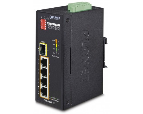 Коммутатор IP30 4-Port/TP + 1-Port Fiber(SFP) POE Industrial Fast Ethernet Switch (-40 to 75 C)