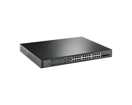 Коммутатор 24-port Gigabit Managed PoE switch with 4 10G SFP+ ports, support 802.3af/at PoE, 1 console port, 19-inch rack mount, support L2/L2+ features.