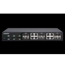 Коммутатор QNAP QSW-M1208-8C 10 Gbps managed switch with 12 SFP + ports, 8 of which are combined with RJ-45, throughput up to 240 Gbps, JumboFrame support.                                                                                               